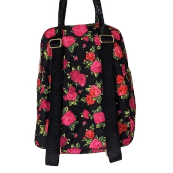 Betsey Johnson Black and Pink Floral Tote Bag & Convertible Backpack  EUC - Picture 2 of 8